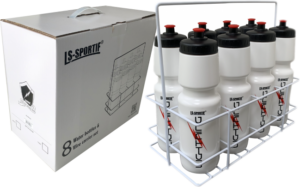 LS Sportif Team Water Bottles 1 litre  x 8 in Wire Carrier