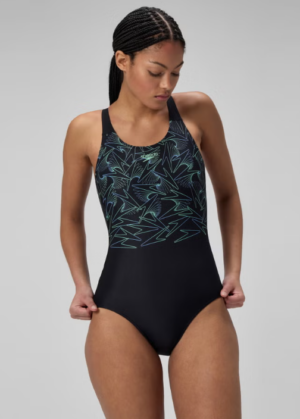 Speedo HyberBoom Placement Muscle Back Swimsuit | Black/Green  (Women's)